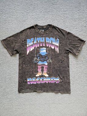 Retro-90s-Style Death Row Records Distressed Acid Wash Graphic T Mens/Unisex M